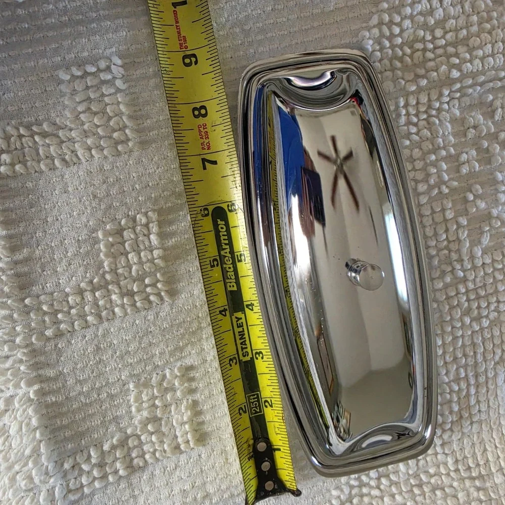 Vintage Rectangular Butter Stainless-Steel Dish with Glass Insert Chrome Metal